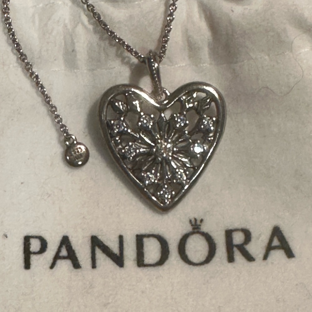 Pandora Sterling Silver Heart Crystal Accent Necklace - Silver